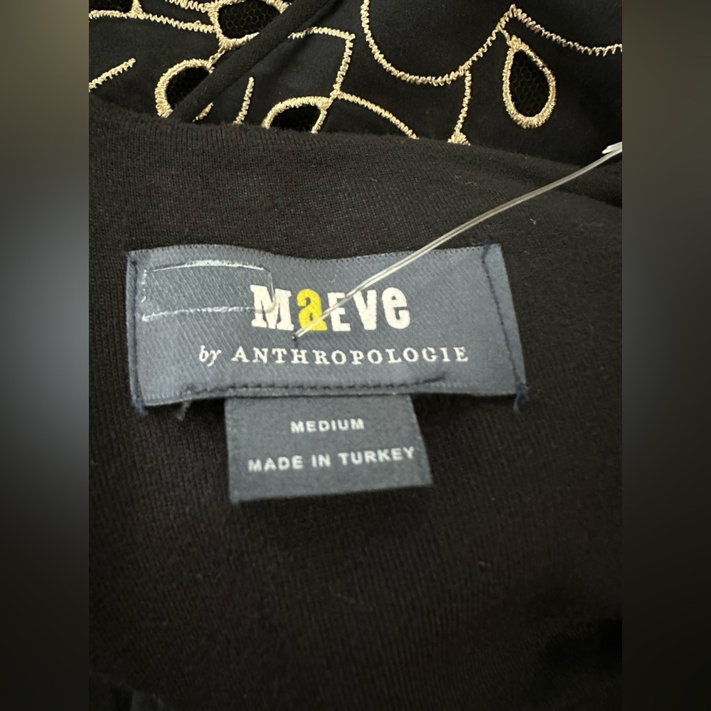 Maeve Anthropologie Strappy Eyelet Midi Flowy Dress Sz M Black Gold Metallic - Picture 8 of 8